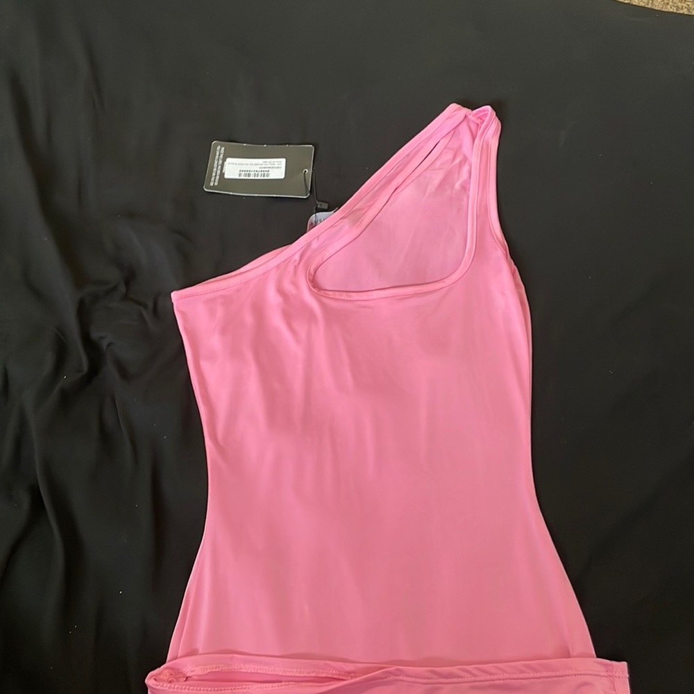 Pink Slinky One Shoulder Cut Out Detail Bodycon Dress